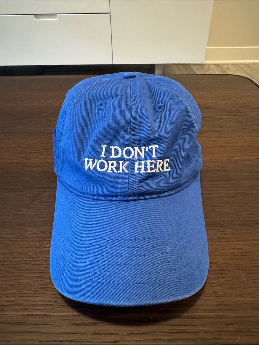 ‘Sorry, I Don't Work Here' Blue Unisex Cap